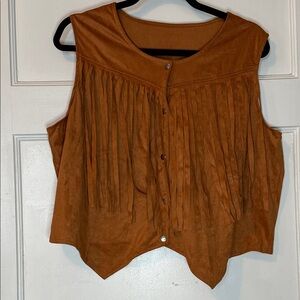 Stylish Tan Fringed Women's Cropped Vest